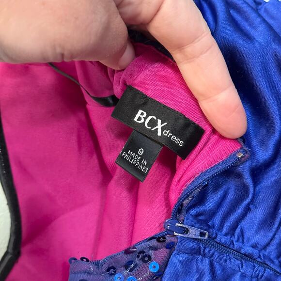 BCX Prom Dress Junior 9 Blue Sequin Mini Fit & Flare Sweetheart Strapless NWT - Picture 7 of 10